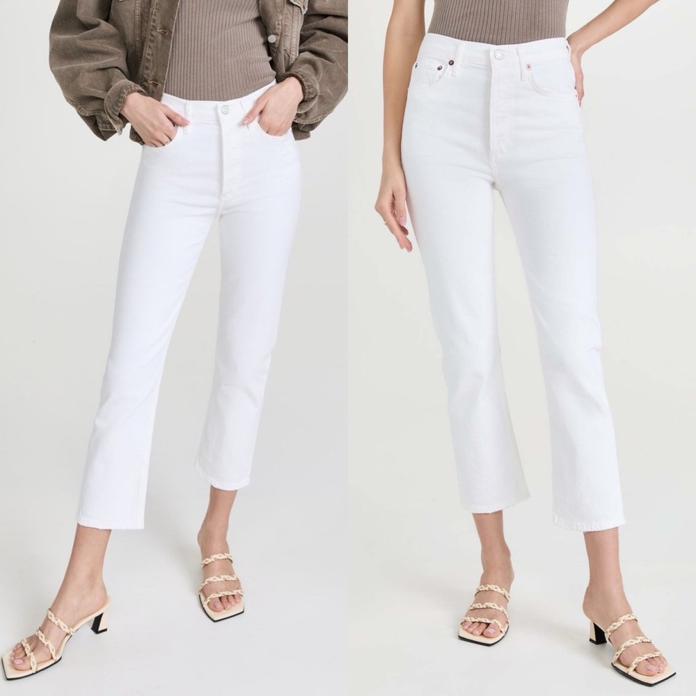 AGOLDE High Rise Button Fly White Straight Leg Jeans Riley Crop Womens Size 25‎